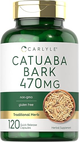 Carlyle Suplemento de corteza de Catuaba 470 mg 120 cápsulas para hombres y mujeres Sin OMG y sin gluten