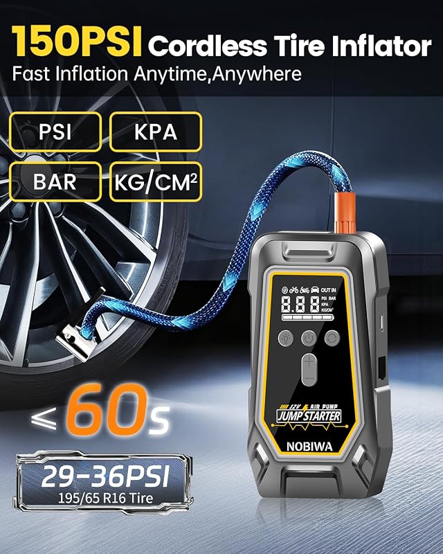 NOBIWA 6000A Car Jump Starter – Rapid digital air compressor and gauge