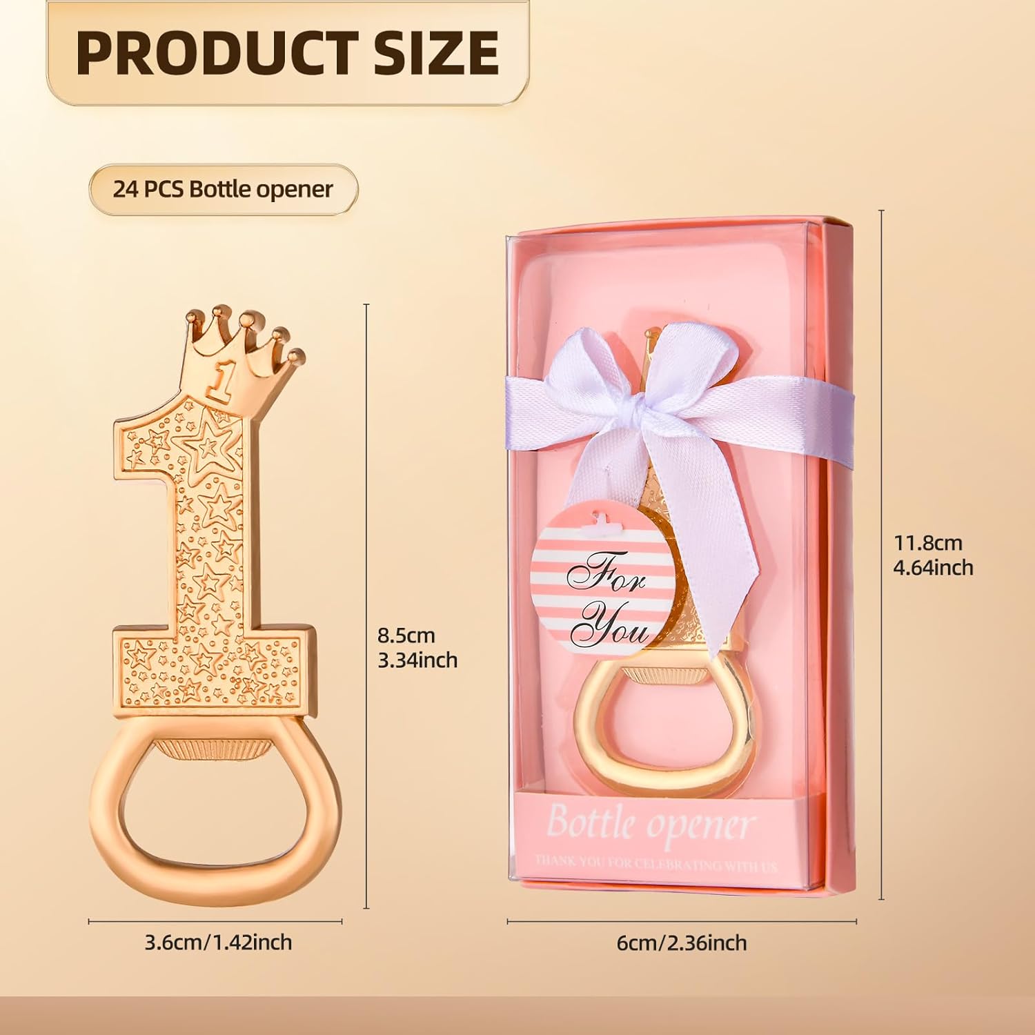 24 boxes of 1-year-old birthday party favors, guest gifts 1 Bottle opener, 1-year anniversary decorations, souvenirs, girls' gifts