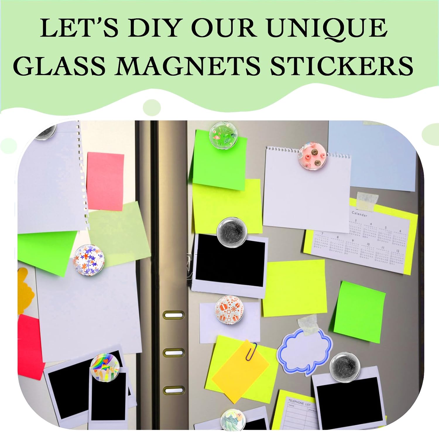 96pcs Craft Magnets Glass w Adhesive Backing and Transparent Clear Glass Cabochons DIY Craft Fridge Magnets for Whiteboard Refrigerator(48 Set,1-Inch,Round)