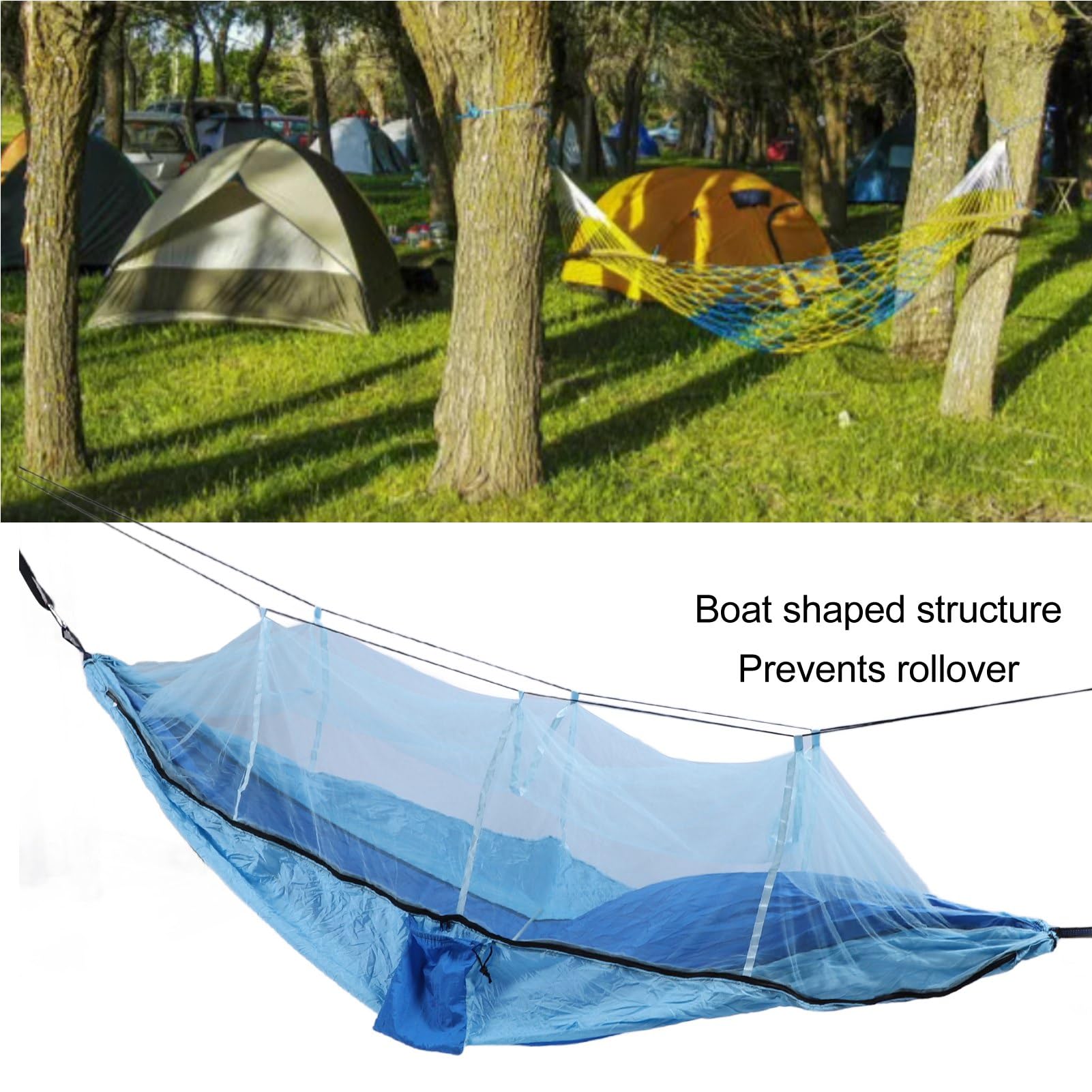 Amaca da Esterno Altalena Dormiente per Picnic in Cortile da Campeggio (Blu reale con azzurro (rete azzurra))
