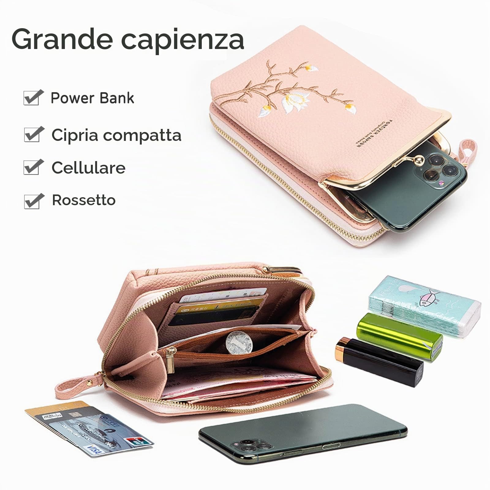 Moda Borse a Tracolla Donna Piccola Borsa per Cellulare con Fessure per Carte PU Mini Cellulare Portafogli Blu