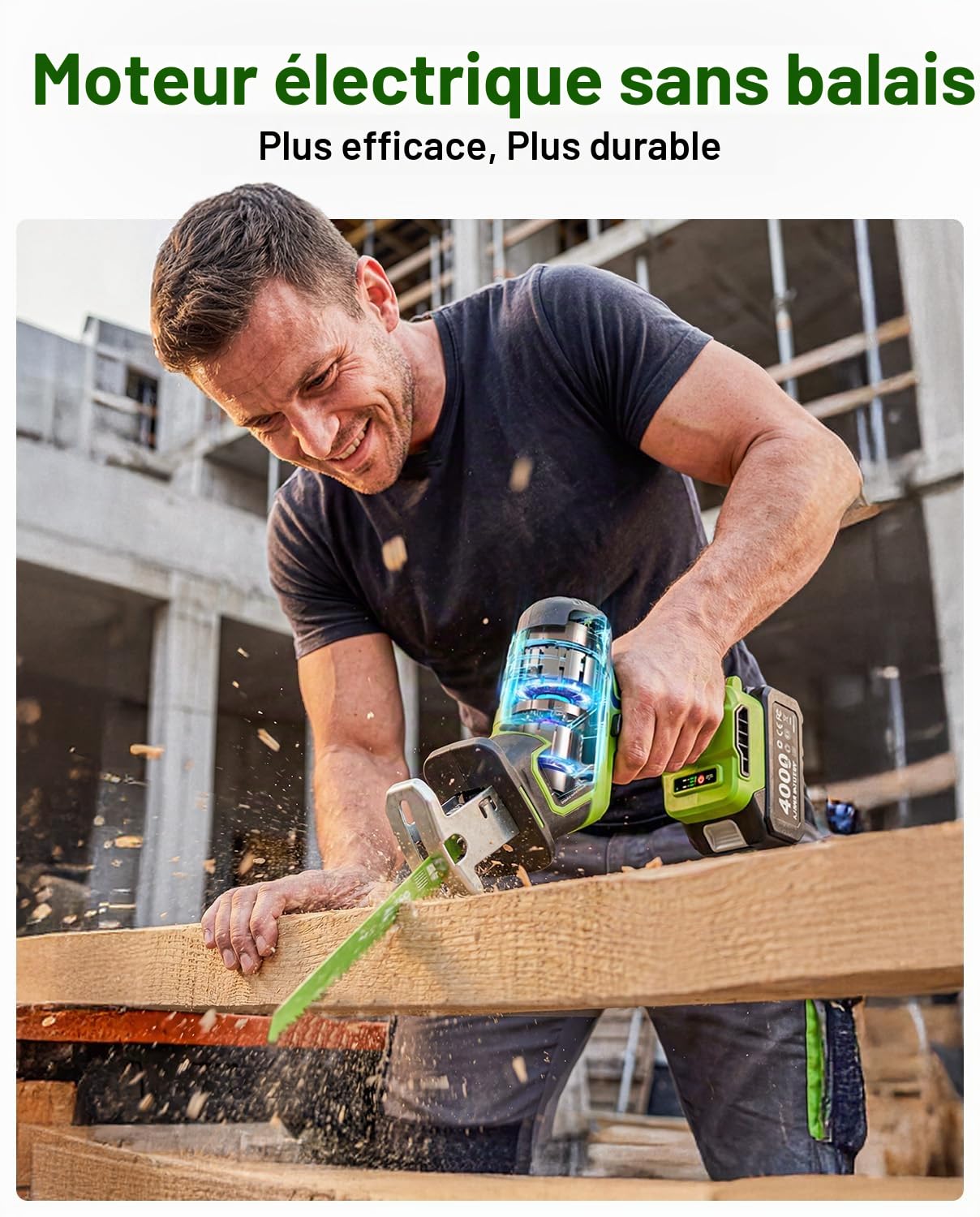 TaskStar Scie Sabre Sans Fil, 3500 SPM Moteur Brushless Scie Sabre à Batterie, 2 batteries de 4,0 Ah, 8 lames à changement rapide, éclairage LED, idéal pour la découpe du bois, du PVC et du métal