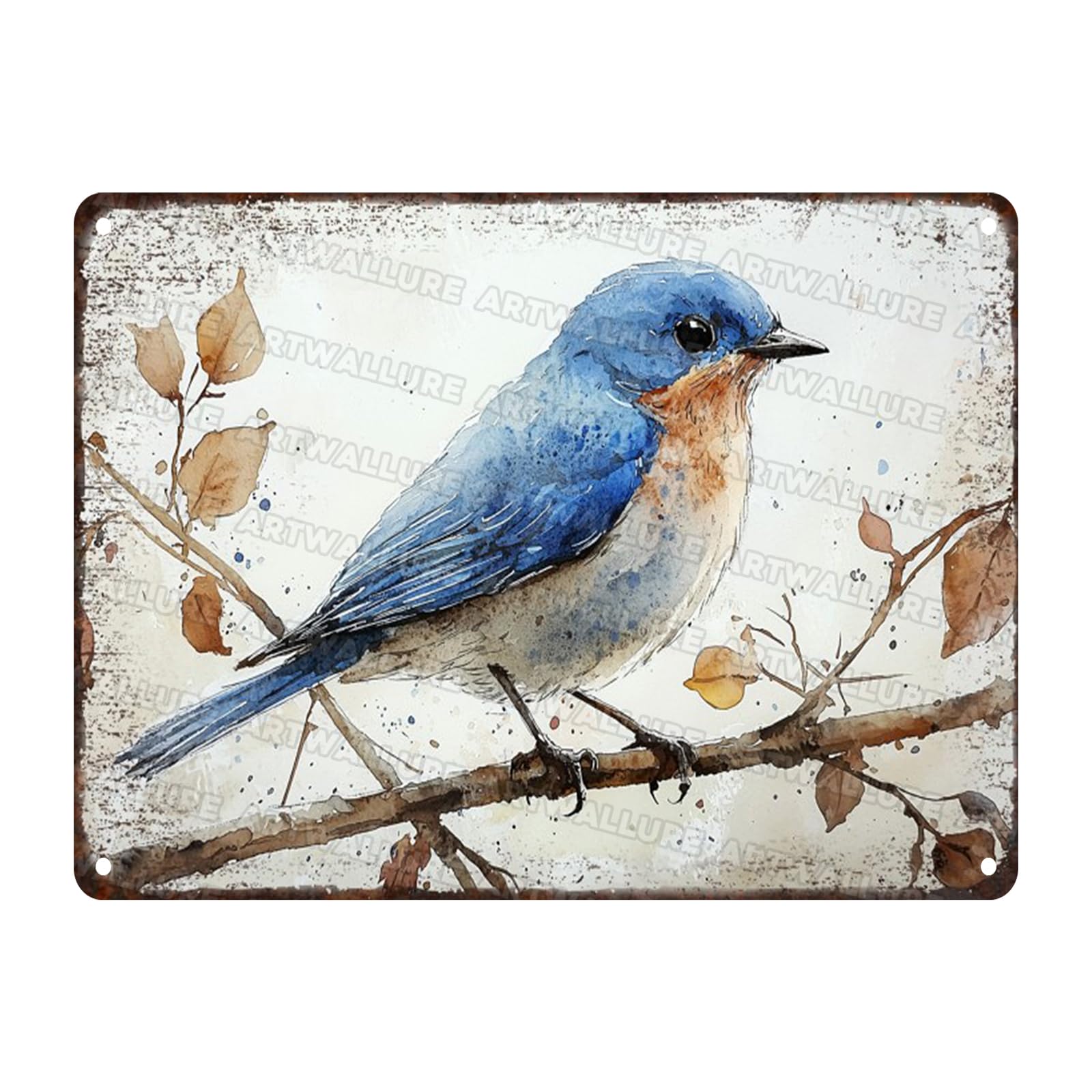 Bluebird Watercolor Vintage Metal Sign Rustic Wall Decor Iron Painting Nature Inspired Print Poster 12x16inch