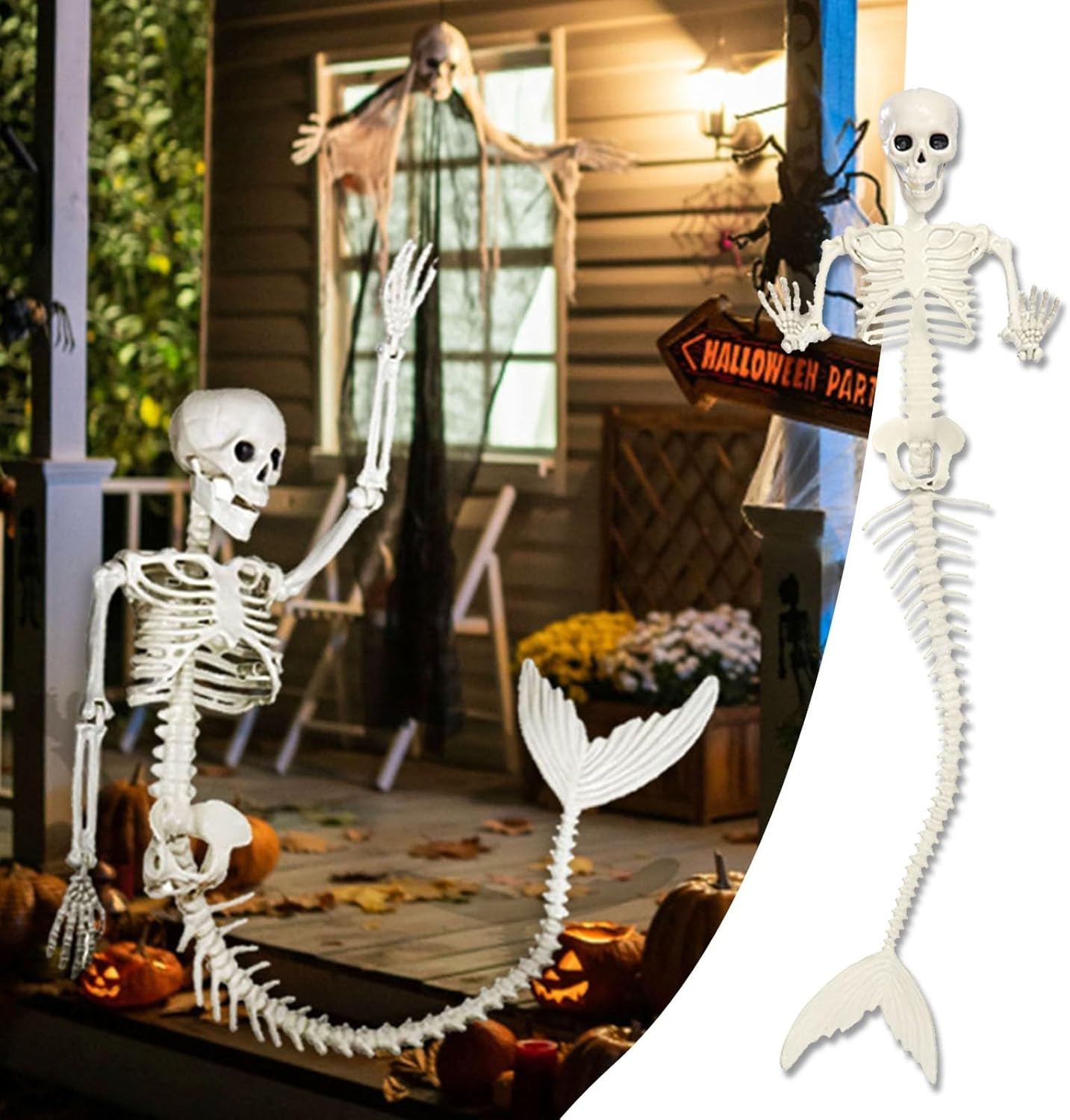 32 Inch Mermaid Skeleton Halloween Decoration, Realistic Original Life