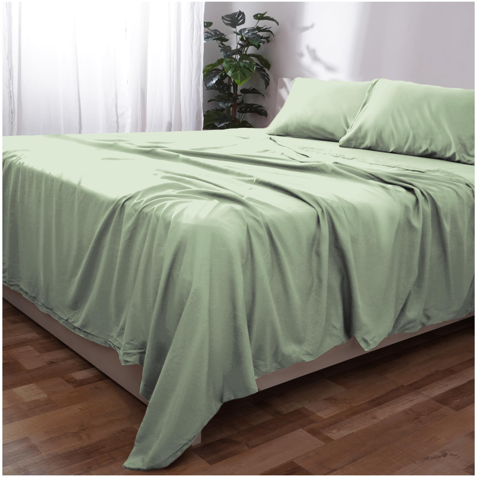 Novo Home Single Bed Sheet Set (Light Green) โ Soft Brushed Microfiber Bedding with Flat Sheet, Fitted Sheet & Pillowcase โ Deep Pocket, Fade Resistant, Easy Care
