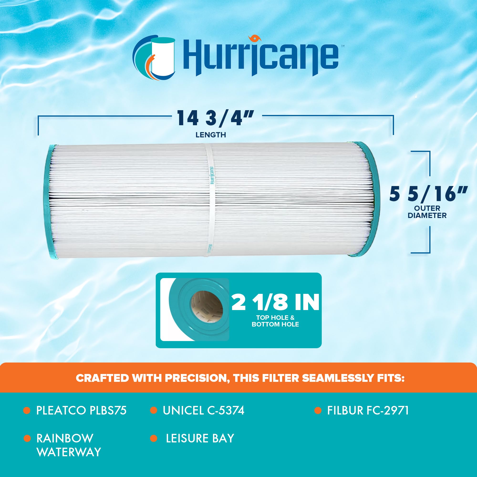 Hurricane Filters HF5374-01 Advanced Spa Filter Cartridge - Replacement for PLBS75 Unicel C-5374, Filbur FC-2971, Rainbow, Waterway, Leisure Bay, S2/G2 Spa 75