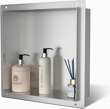 Stainless Steel Shower Niche 12" X 12" Brushed No Tile Needed Recessed Niche Shower for Bathroom Storage Flush-Mounted Installation