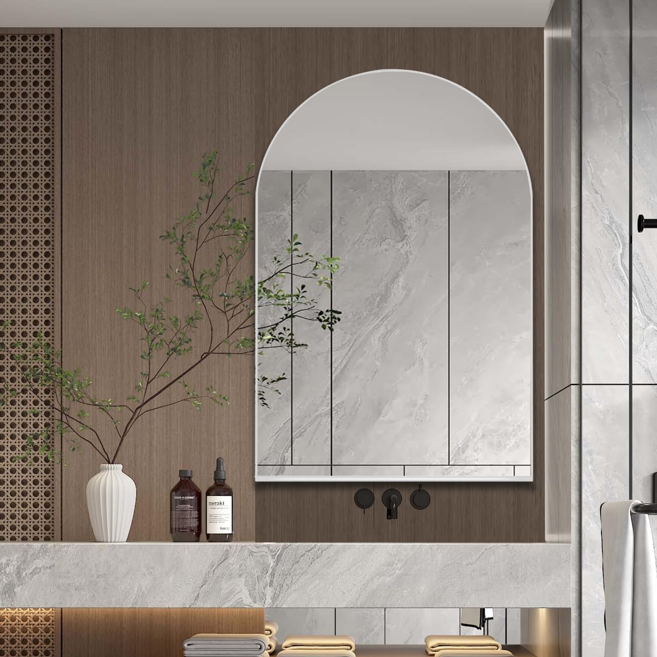 Metal Framed Wall Mirror Medicine Cabinet with Storage for Wall Mounted and 2 Adjustable Shelf Modern Bathroom Mirror for Over Sink Hallway (White, 24x36 Inch)