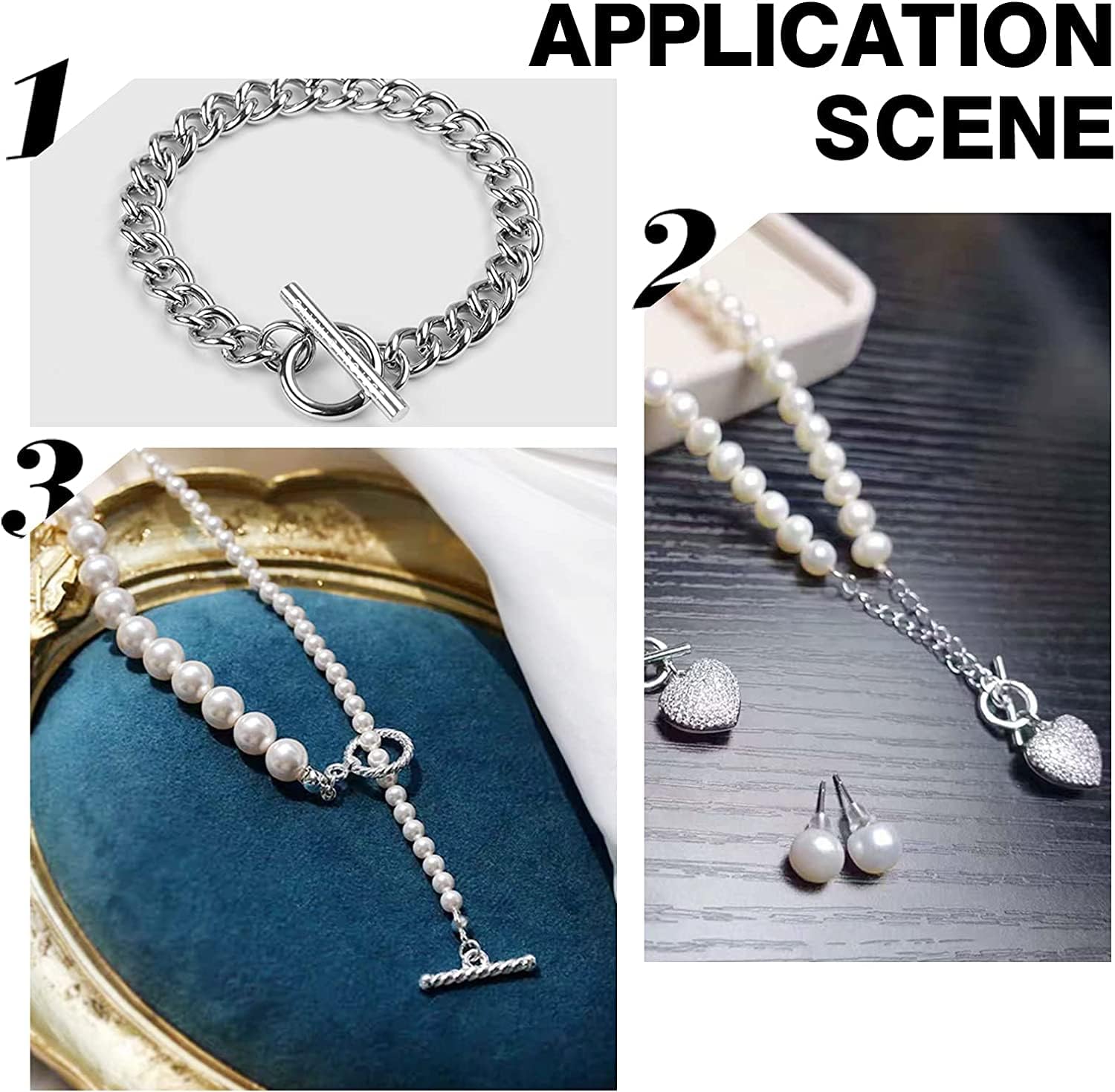 PH PandaHall 60 Sets Toggle Clasp, 15 Styles T-bar Closure Clasps IQ Toggle Clasps Flower Heart Clasps Fastener Hook Toggle Connectors TBar End Clasps for Necklace Bracelet Jewelry Making - Image 3