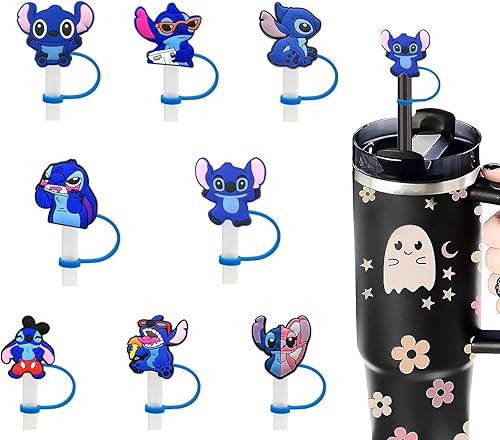 Bonita tapa de popote de dibujos animados para copa Stanley, cubierta de paja de silicona para niños, compatible con vaso de 30 y 40 onzas con asa,