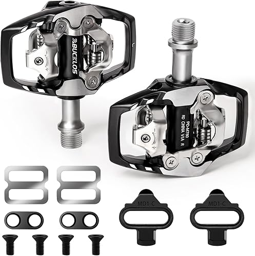 BUCKLOS SPD - Pedales de clip para bicicleta de montaña MTB, pedales de doble cara sin cliente, bicicleta de carretera, rodamientos sellados, clips