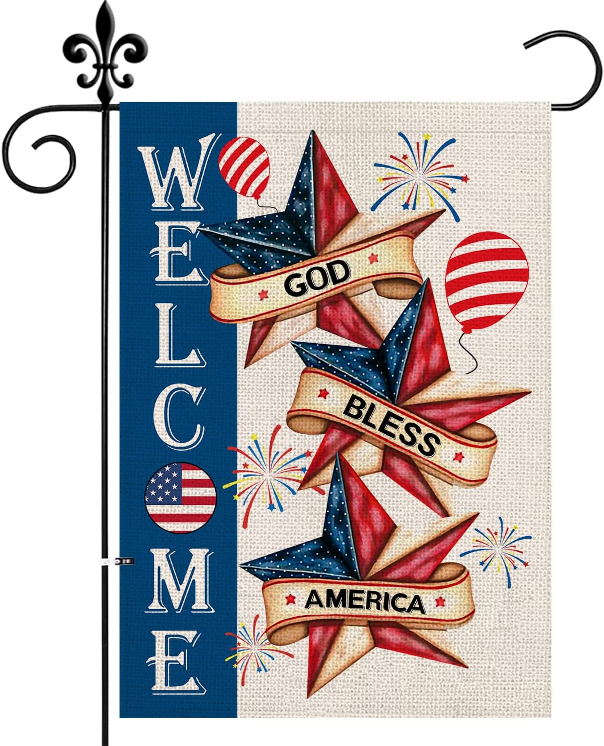 4th Of July House Flag God Bless America Patriotic Flags Double Sided Vertical Burlap Yard Outdoor Independence Day Memorial Day Welcome Decor 28x40 Inch