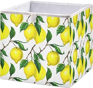 Lemon Zest Storage Cubes - 11 Inch Heavy Duty Fabric Storage Cubes for Shelves Closet - Collapsible Bins for Organizing Clothes Blankets Toys