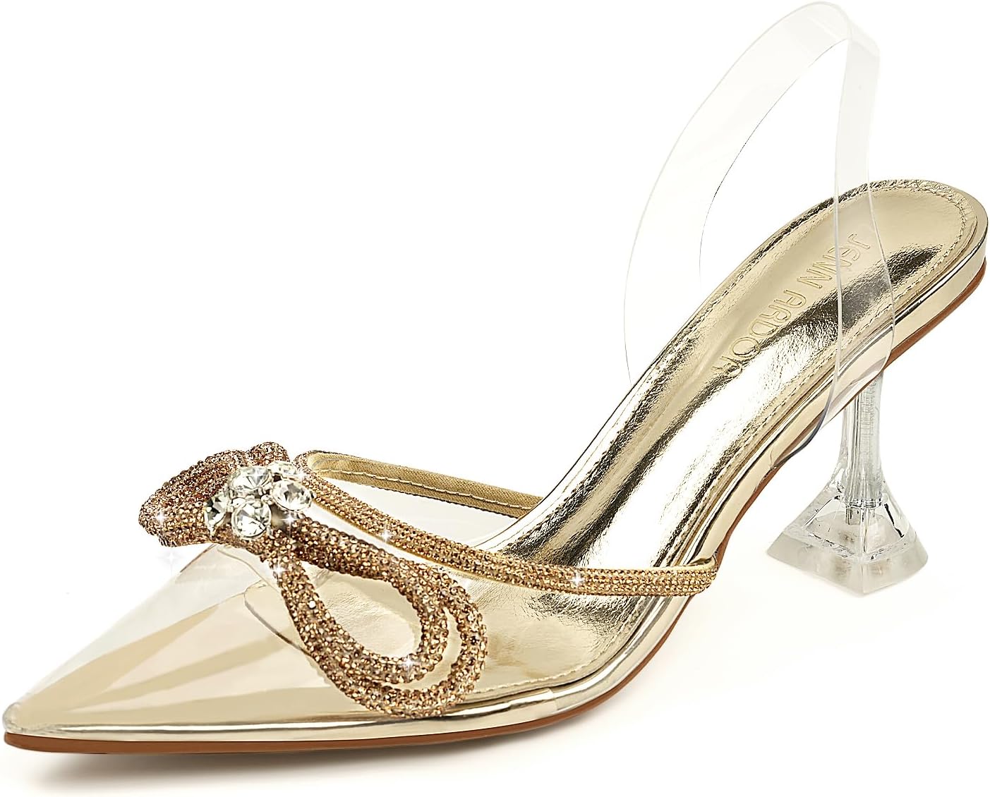 JENN ARDOR Women’s Heels for Bride Sparkly Low Heels Slingback Pumps 3.4 inch Clear Kitten Heels Wedding with Rhinestones Bow Pumps Pointed Toe Sandals Dress Shoes for Prom Party Dating - Image 5