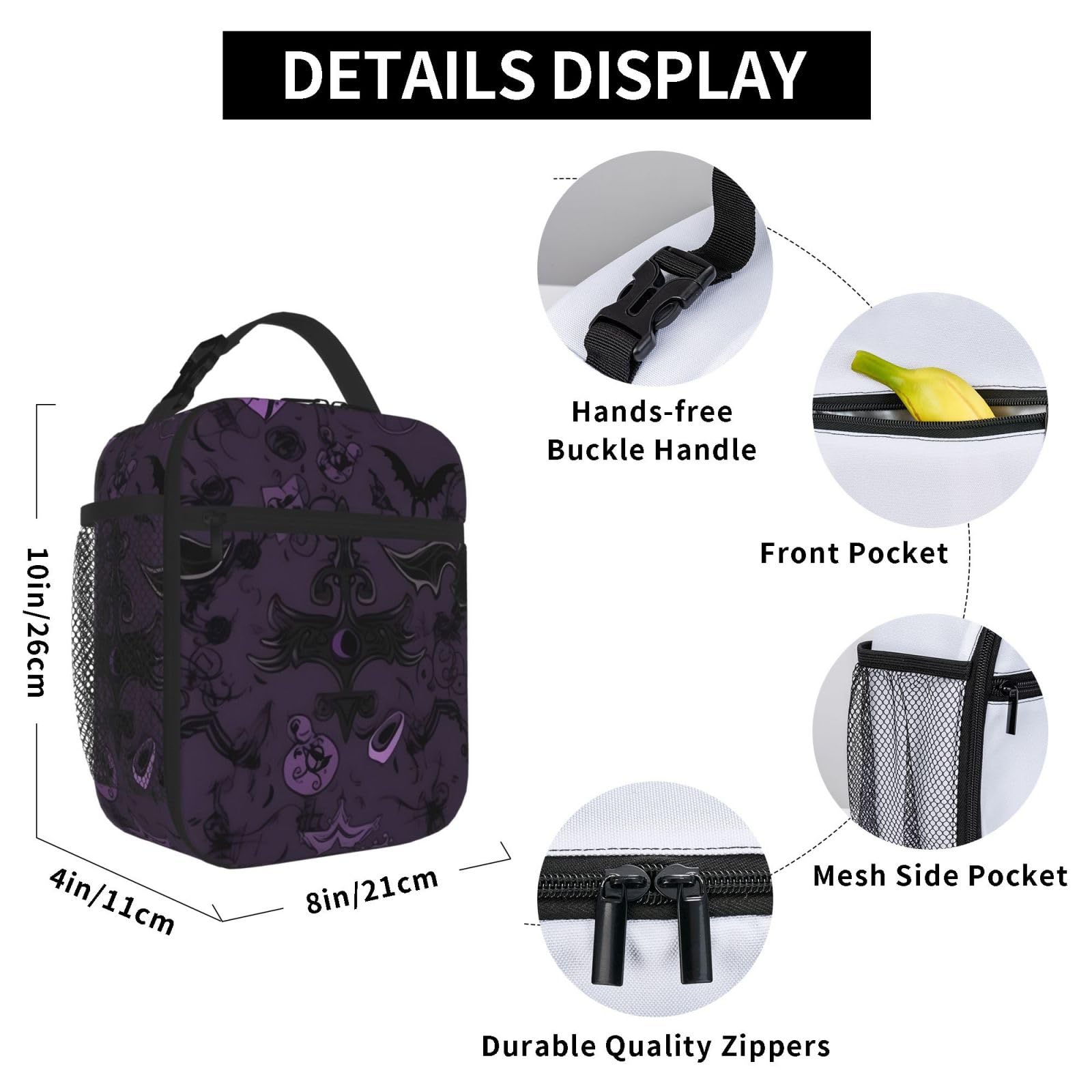 Borsa Pranzo Termica Viola Goth - Lunch Bag Isolato Portatile Per Ufficio, Viaggi E Picnic