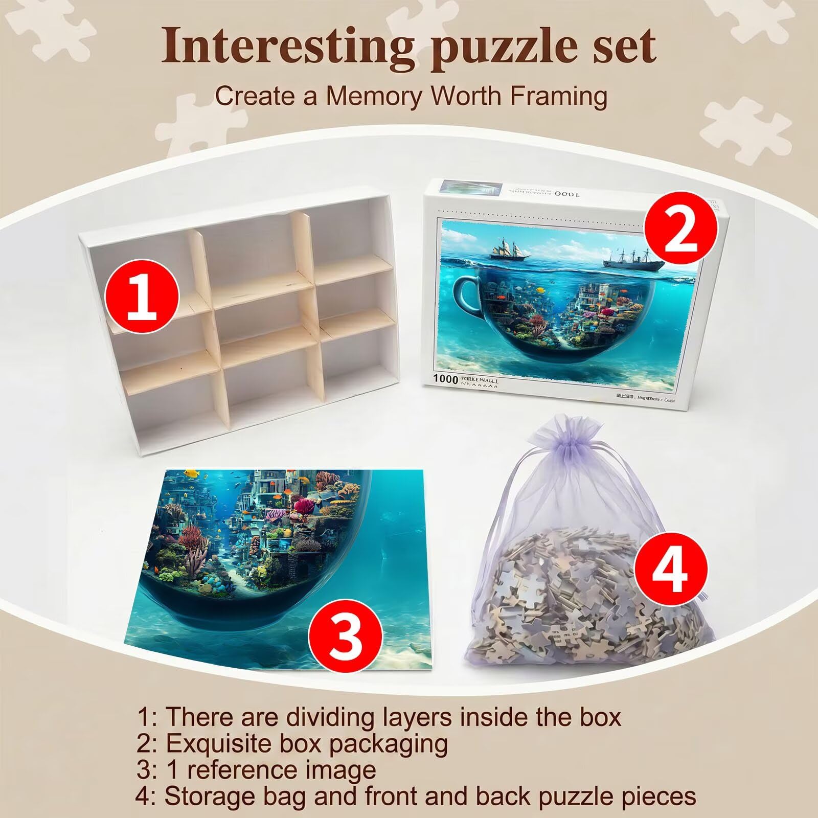tazza Città Puzzle 1000 Pezzi per Adulti, Puzzle in Legno - Collezione Classica con Poster Incluso - Sfida di Concentrazione e Passatempo Antistress, Gioco Educativo per Famiglia, 75 x 50 cm f0-15