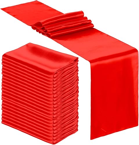 Miniatura 120 de Bencailor 24 caminos de mesa de satén a granel de 12 x 108 pulgadas de largo, mantel de tela suave brillante para banquete de boda, cumpleaños