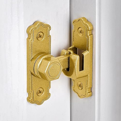 Miniatura 3 de Paquete de 2 cierres dorados para puerta de granero, aleación de aluminio de 90180 grados, pestillo de bloqueo de puerta de ángulo recto, herrajes