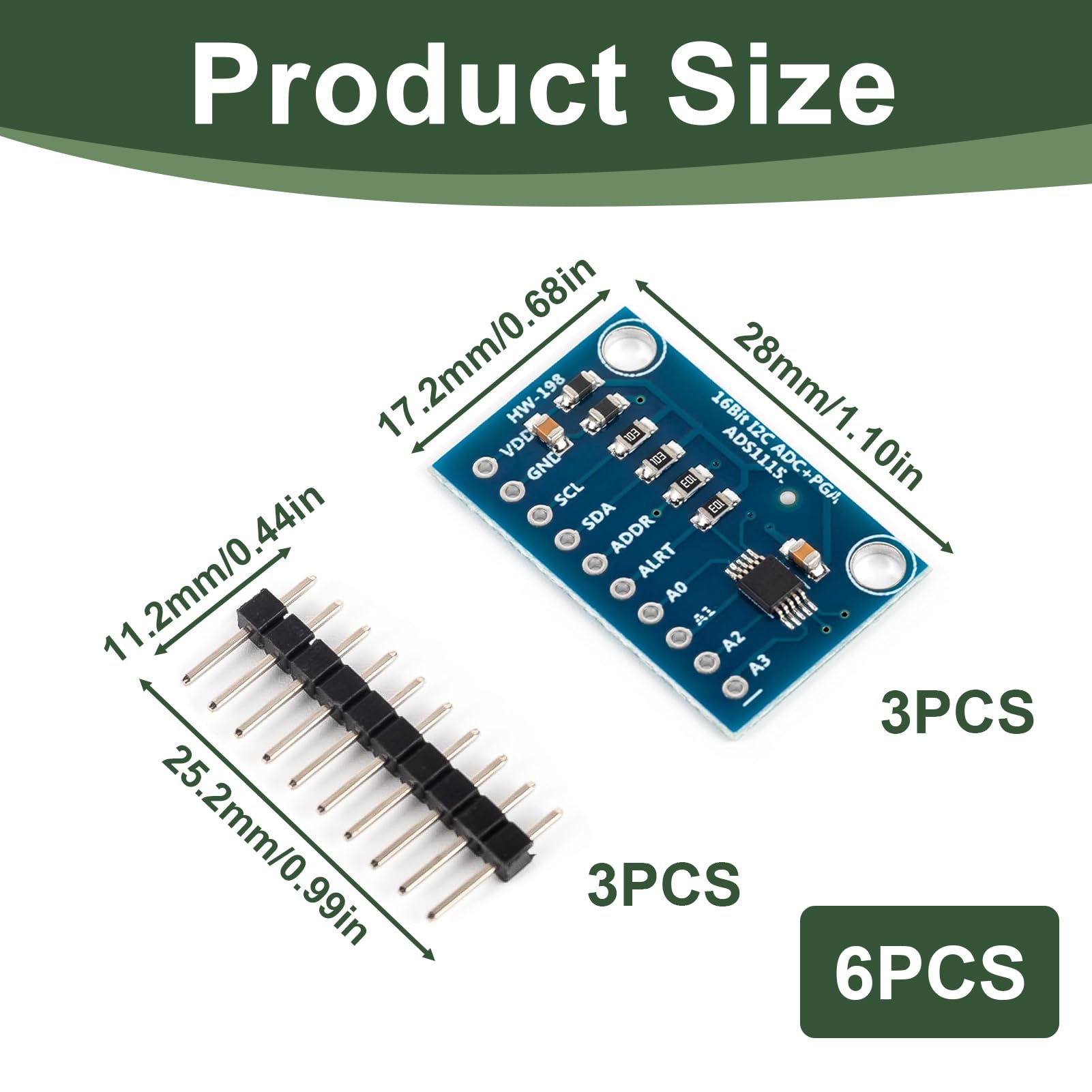3 Pezzi Modulo ADC ADS1115 16 Bit a 4 Canali, Modulo ADS1115 per Raspberry Pi, Microcontrollori, Risoluzione 16 Bit, Interfaccia I2C, Conversione Analogica Digitale, 2,0V a 5,5V
