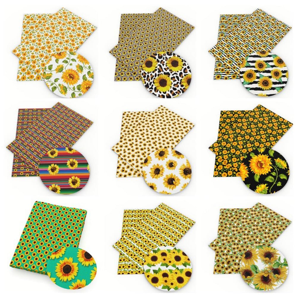 Tessuto di cotone con girasole, 10 pezzi, per il giorno del Ringraziamento, patchwork, motivo floreale, per cucito, tessuto autunnale, stampa quadrata, per fai da te (50 x 50 cm)