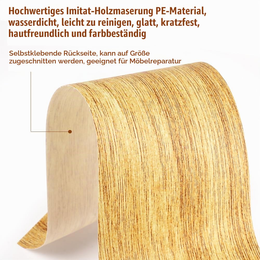 Lytonix 5,7 cm x 4,57 m, 2 Rollen Furnier Selbstklebend Möbelfolie Holzoptik Eiche Hell, Klebefolie Dekorfolie Holzfolie Küchenfolie für Möbel und Holzfurnier,Folie Tapete Reparatur Arbeitsplatte Baumarkt