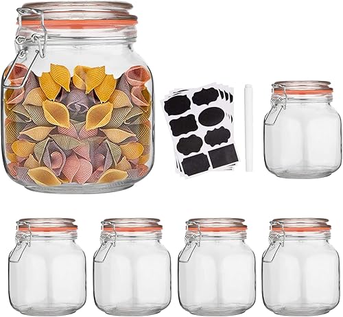 Miniatura 14 de Encheng Tarros de vidrio de 25 onzas con tapas herméticas y junta de goma a prueba de fugas, tarros de boca ancha con tapas con bisagras