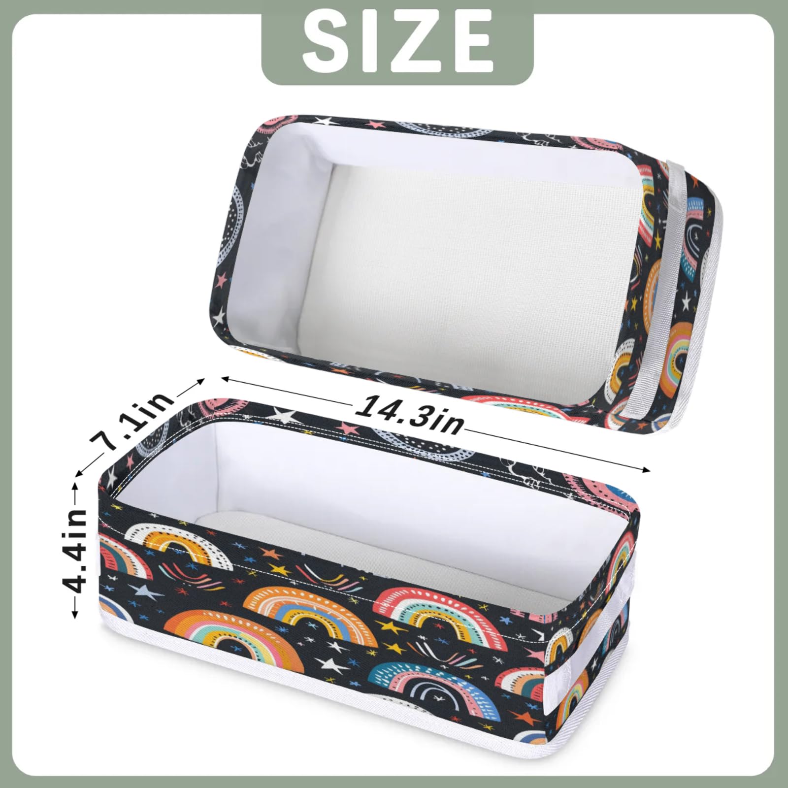 Tablerazzi Toilet Tank Topper Paper Basket with Handle, Boho Rainbow Bathroom Storage Basket for Organizing, Small Fabric Storage Bins for Bathroom Decor