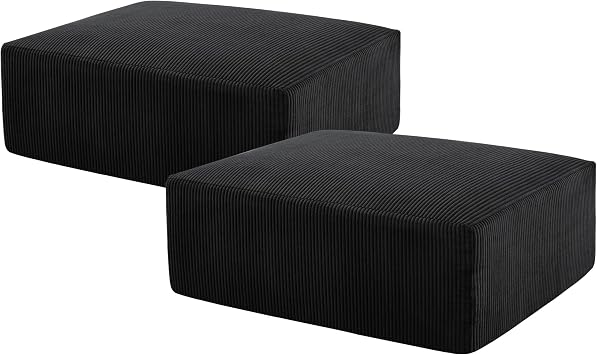 Ottomans for Sectional U Shaped Couch or Sofa Bed for Living Room-40 Boneless Cloud Footstool-No Assembly Required, Modular Corduroy Full Sponge Compression Foot Stool Pouf, Black, Sets of 2