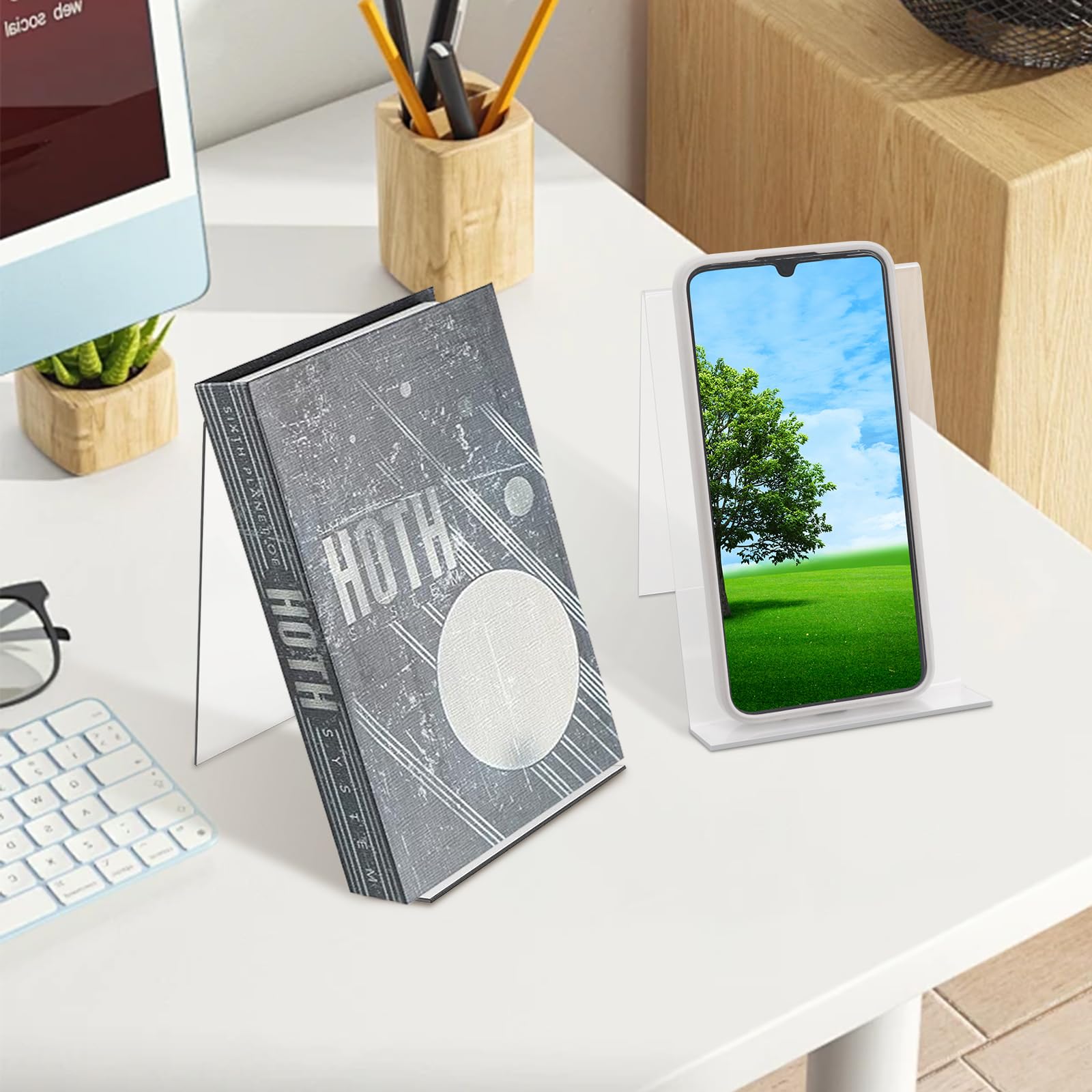 6 supporti per libri in acrilico trasparente, espositore per libri, telefoni, quaderni, opere d'arte, spartiti, opuscoli e altri piccoli oggetti (12)