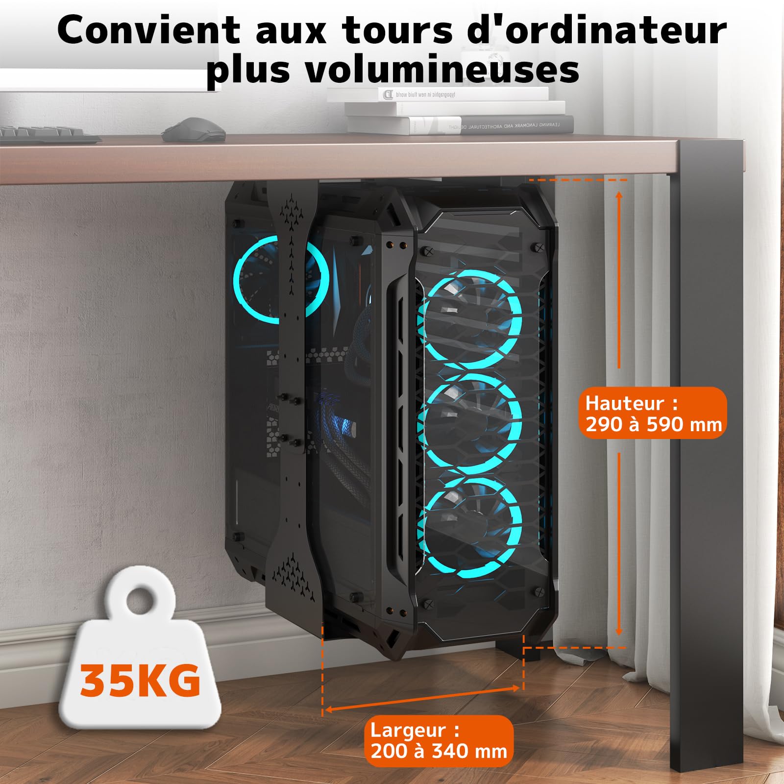 PUTORSEN Support PC sous Bureau 340 mm 35 kg Noir