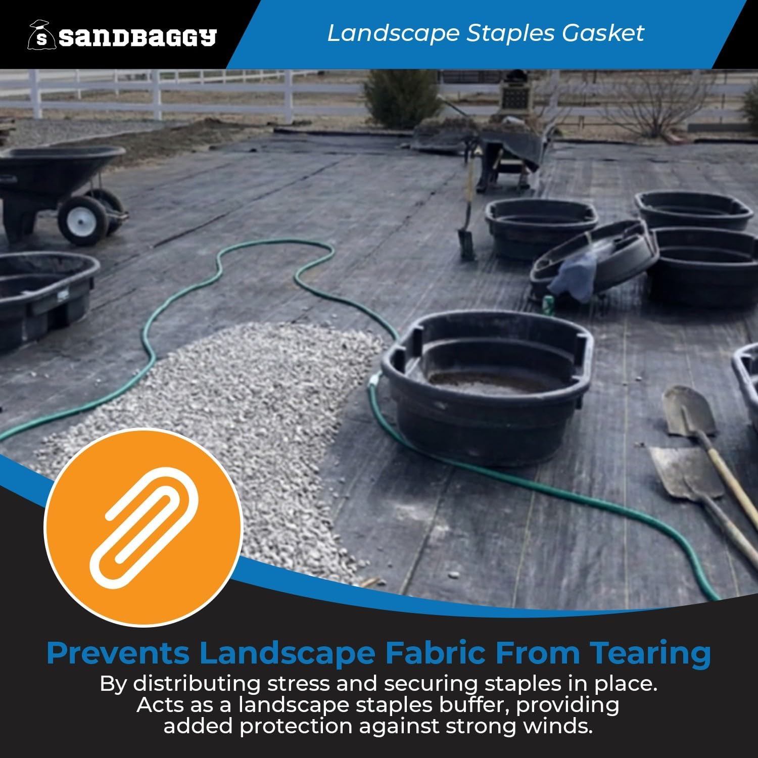 Sandbaggy Landscape Staples Gasket - Plastic Buffer/Washer - Secures and Protects Fabric, Turf, Sod, Wire, Netting - Fits Most Staples (Plastic, 5000)