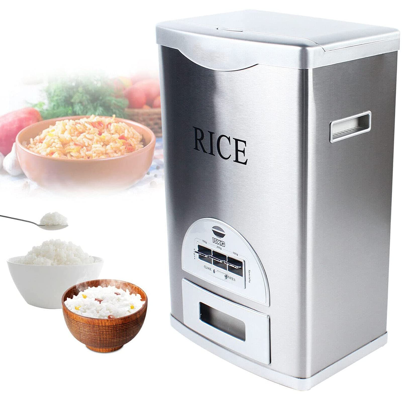 Buy 15kg Rice Storage Bucket, Automatic Rice Dispenser with Lid and 3