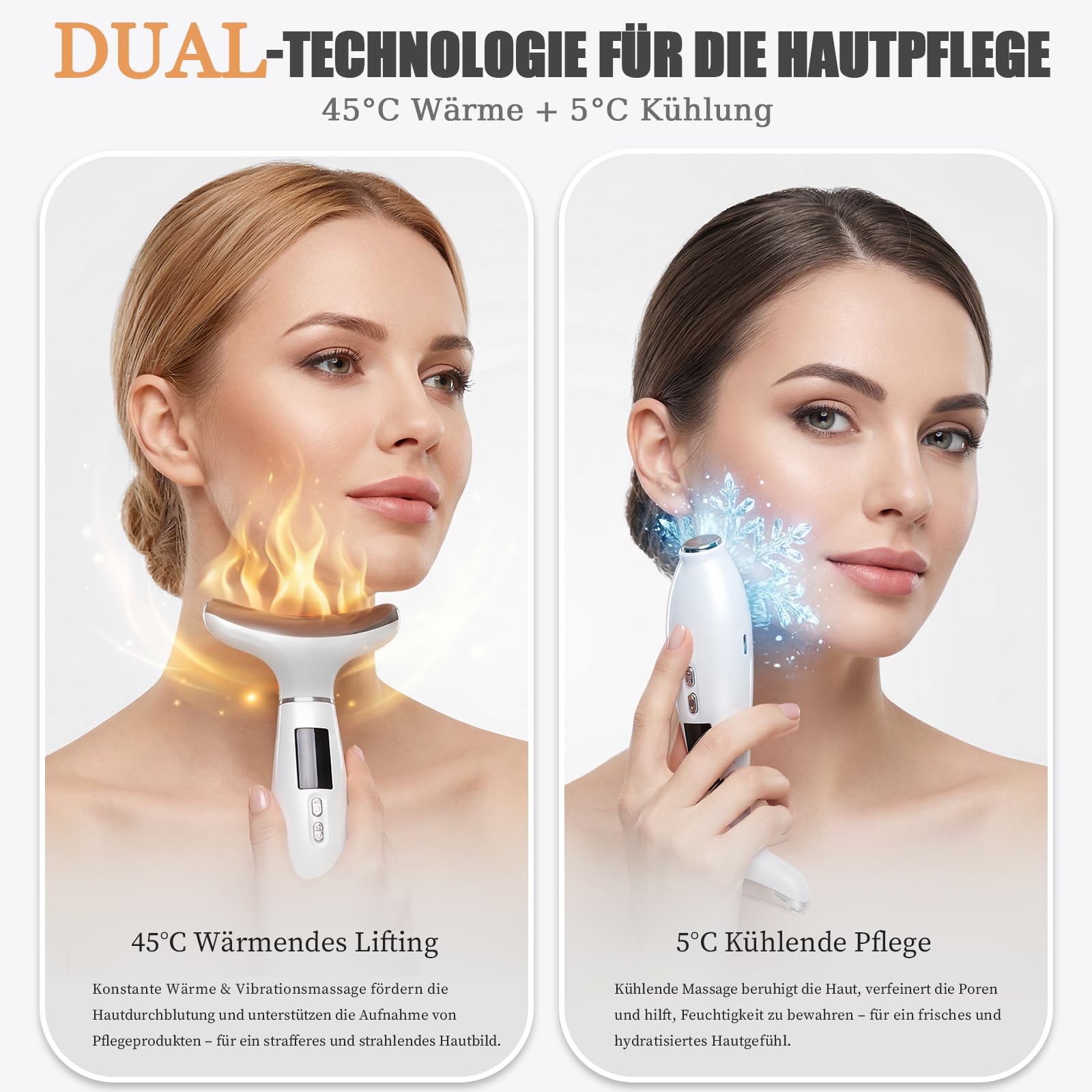 Gesichtsmassagegerät, EMS Gerät Gesicht gegen Falten, Face Massager mit 5°C Kühlung & 45°C Wärme, 6 Modi, 7 Farben LED Lichttherapie, Face Lifting Gerät für Gesicht & Hals Straffen - Weiß