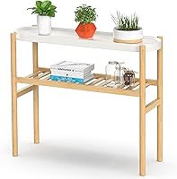 Vista 1 de Wisuce Soportes de Plantas de Bambú para Interiores, Bandeja de Acero de 2 Niveles Soporte Alto para Plantas de Esquina y Estante de Exhibición
