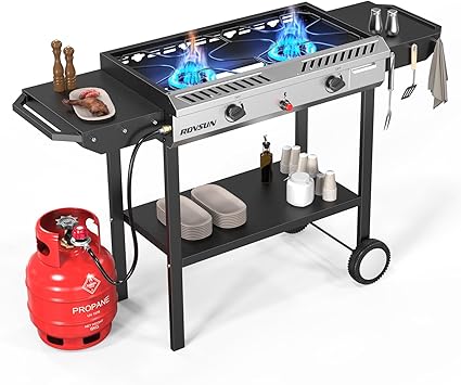 ROVSUN 2 Burner Outdoor Propane Gas Stove with Auto-ignition, Regulator