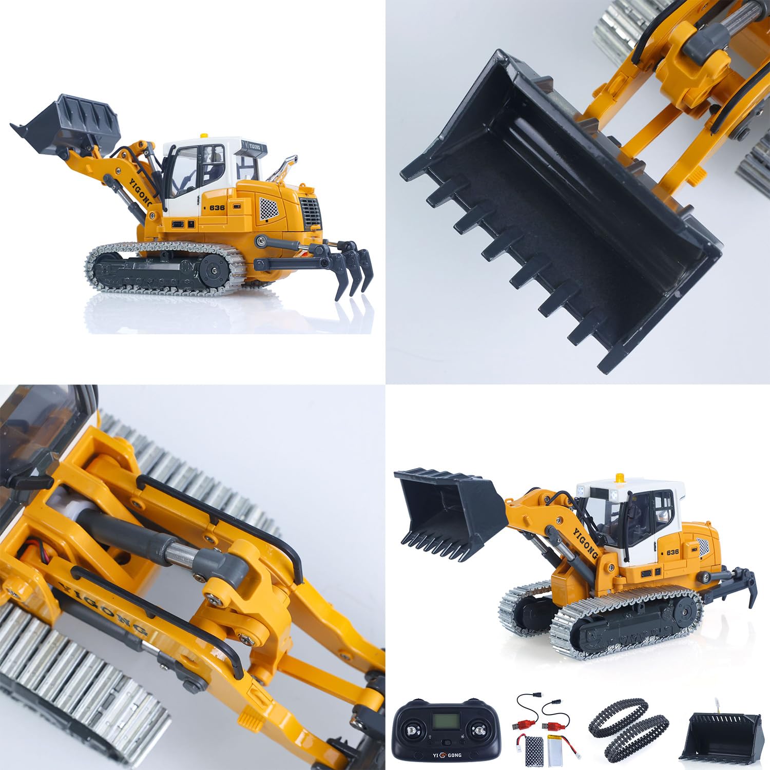 TOUCAN RC HOBBY YIGONG 1:50 RC Cargador de Cadena eléctrico LR636 2,4 GHz máquina de construcción Pala de Metal Cadenas Ripper RTR Modelo luz Sonido batería