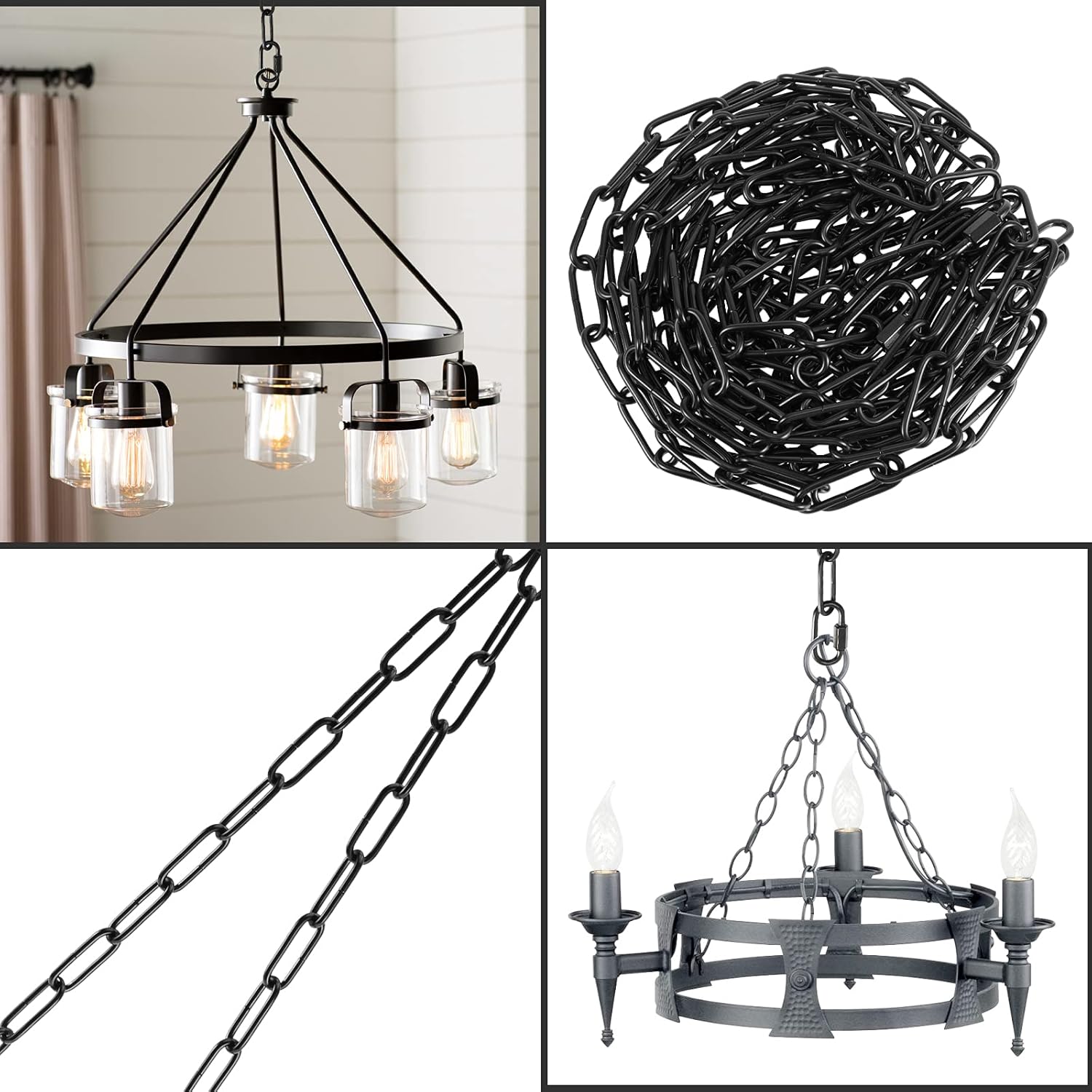 SEUNMUK 2 Pack 20 Feet Black Chain for Hanging Lamp, Pendant Lighting Fixture Chain with 8 Connection Locks for Hanging Chandelier, Ceiling Fan, Load Capacity 50 Lbs