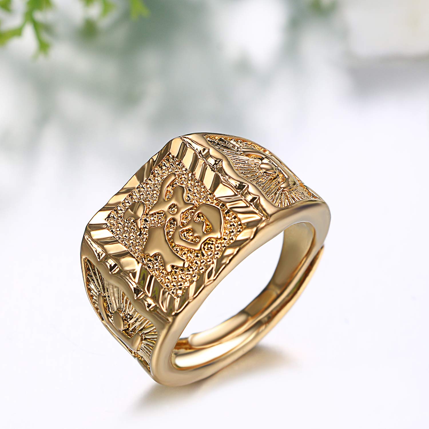 JewelryWe Biżuteria 3 szt. męski pierścionek pozłacany, królestwo/szczęście/bogactwo, obrączka, sygnet, regulowany rozmiar, stal szlachetna, Nie zawiera kamieni szlachetnych