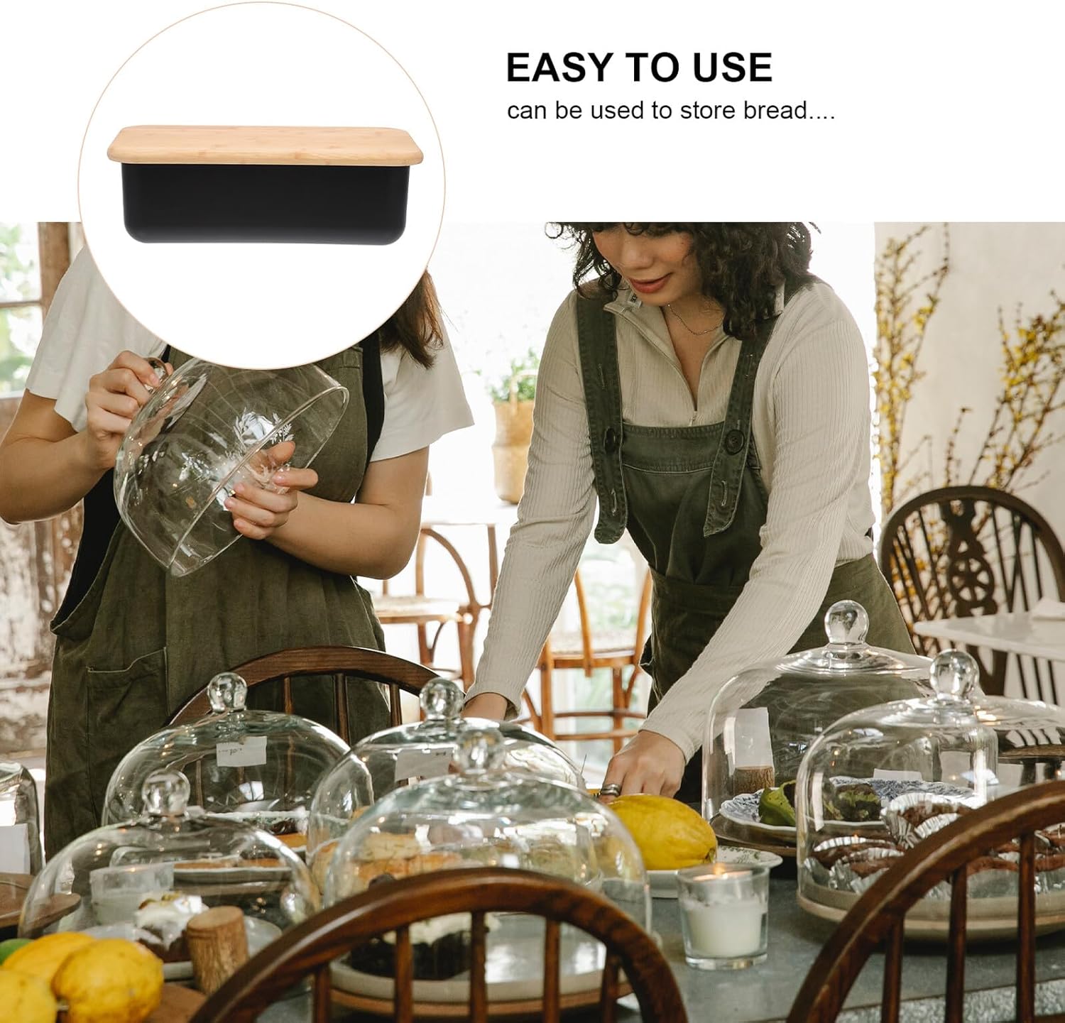 Bread Storage Container with Lid Black Square Bread Box Kitchen Food Holder Bakery Storage Case for Countertop Use