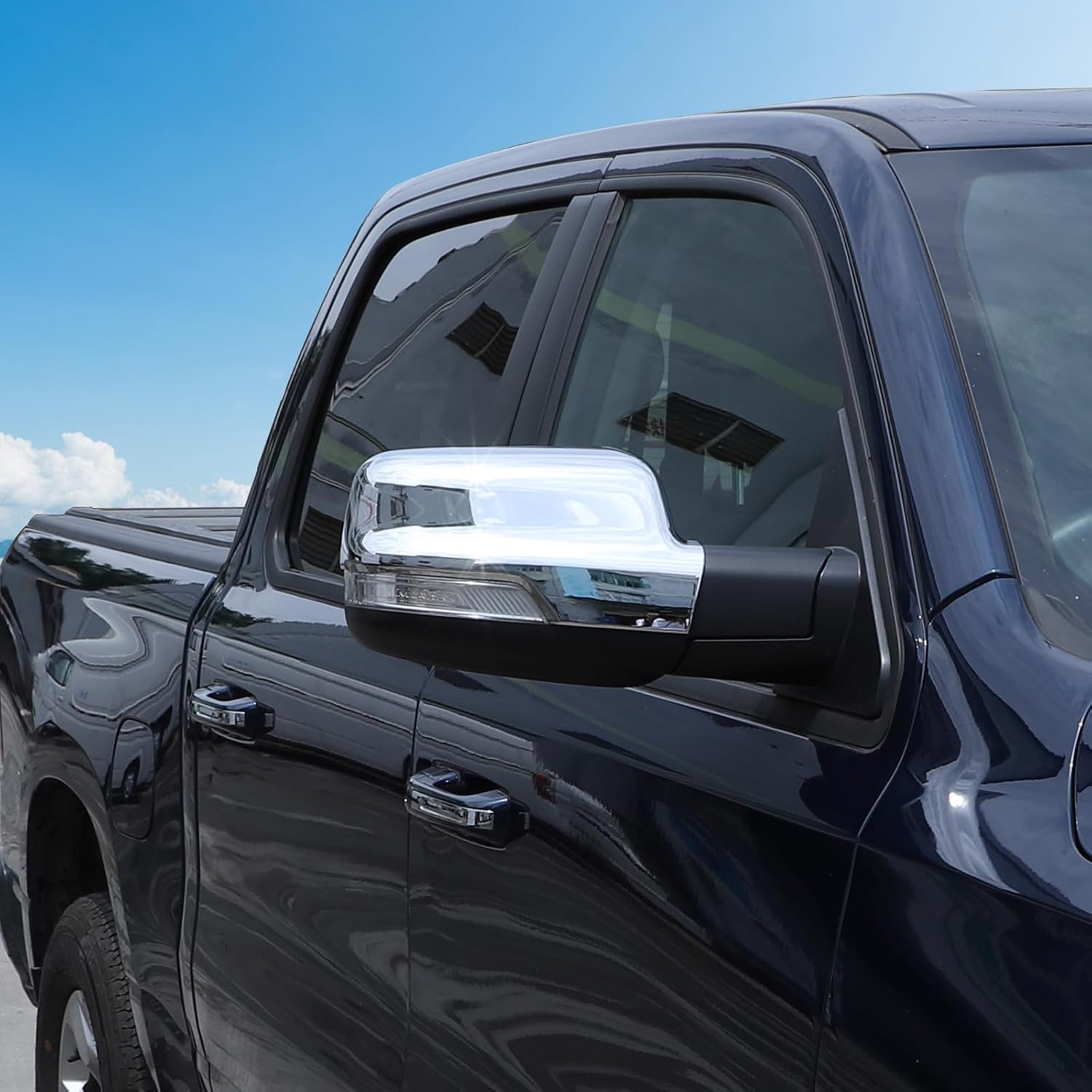 Jimen Compatible with Dodge Ram 2018-2022, Car Outside Door Mirror Caps Rearview Mirror Cover Trim (Chrome)