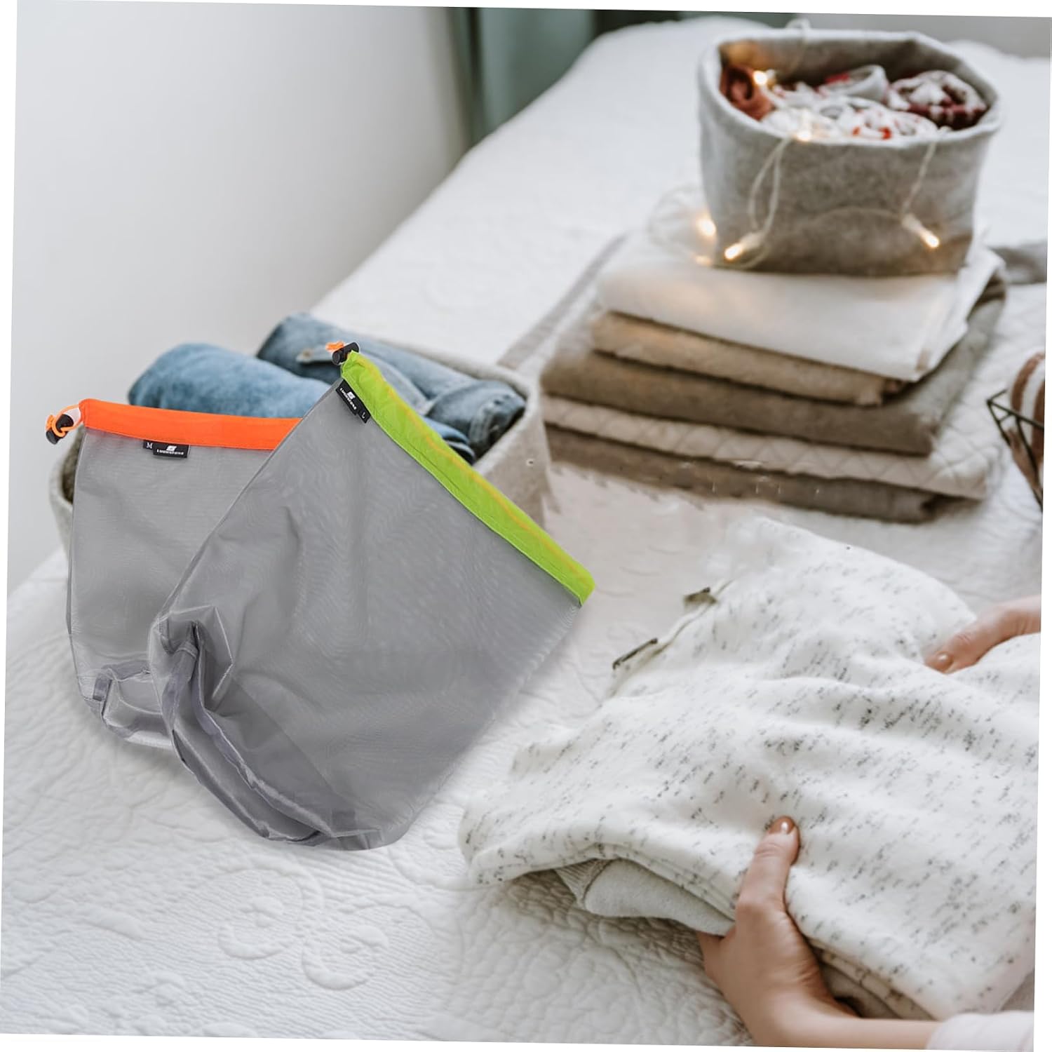 Toddmomy 1set Outdoor Mesh Storage Sack of Polyester Drawstring Bags for Travel Camping Hammock Use Reusable Space-Saving Design