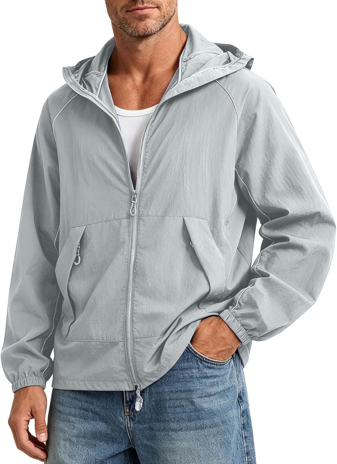 Rain Jacket for Women Men Waterproof Windbreaker Hooded Lightweight Zip Up Outdoor Hiking Camping Casual Active Coat