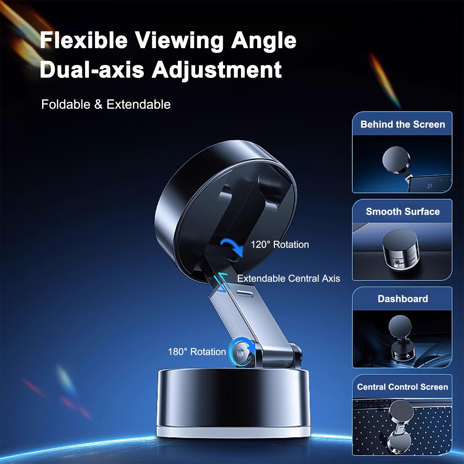 Support Magnétique Pour Téléphone Voiture - Ventouse Puissante, Rotatif 360°, Bras Télescopique, Pour Bureau Aussi - 5