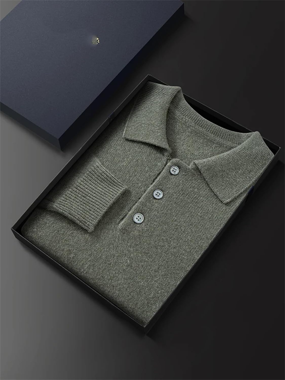 Alloaone Men's Polos Cashmere Pullover Sweater Fall Winter Solid Business Casual Knitwear Loose Shirt