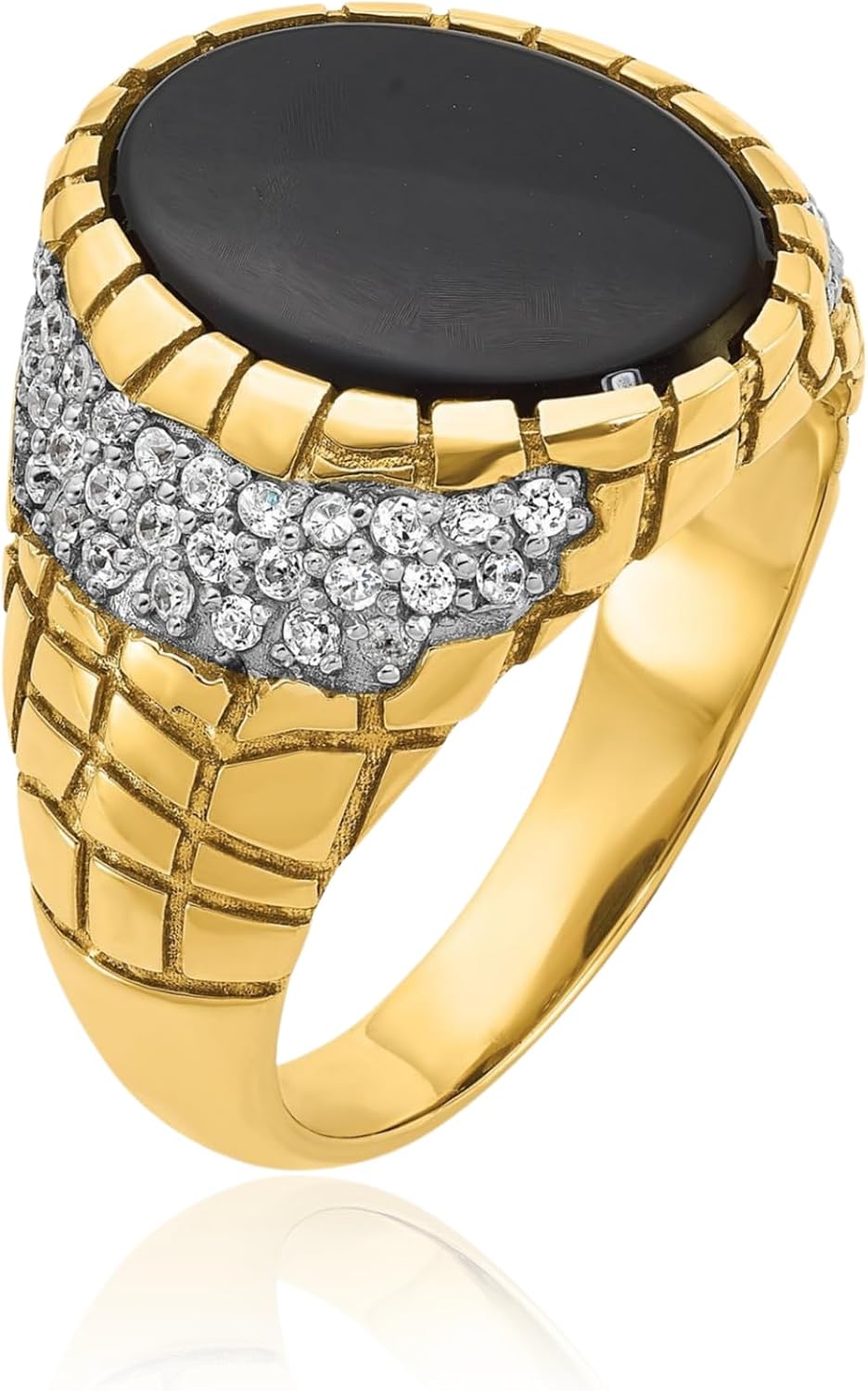 IceCarats 14K Solid Yellow Gold 0.56 carat Black Onyx Diamond Oval Statement Signet Ring Prong Set