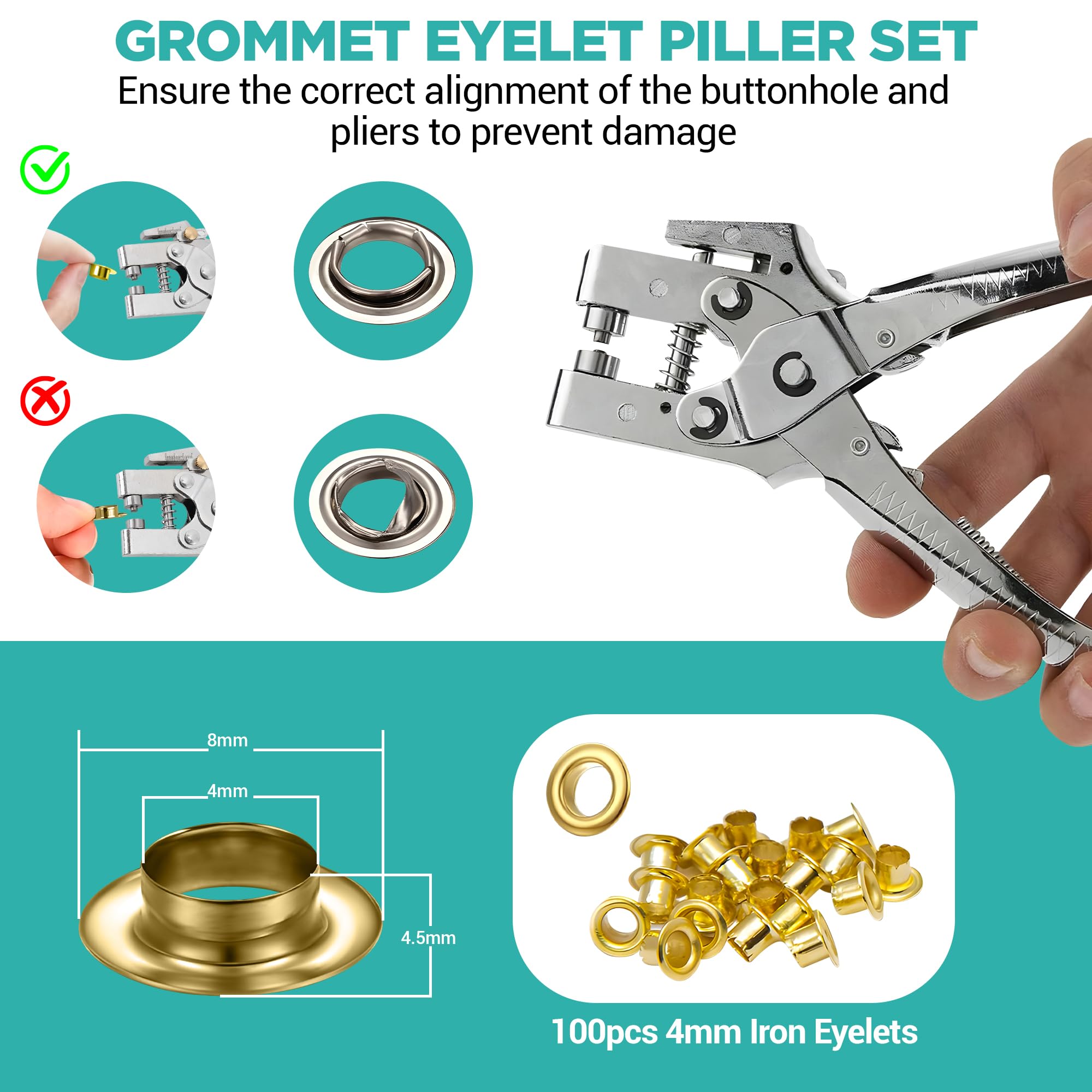 Kit D'Oeillets 2mm - 100 Oeillets En Cuivre + Outil De Pose Et Poinçon - Pour Cuir, Tissu, Sacs, Vêtements