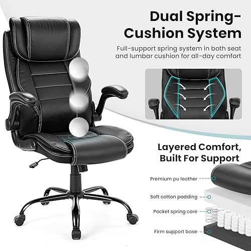 Miniatura 4 de Silla de oficina ejecutiva grande y alta, 400 libras para personas pesadas, silla de escritorio ergonómica para computadora con soporte lumbar y