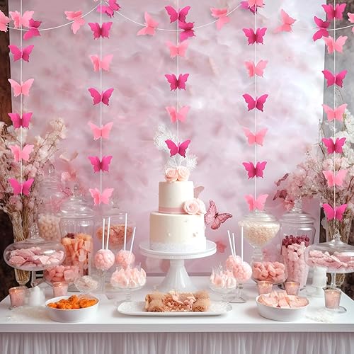 Miniatura 7 de LITAUS, Guirnaldas colgantes de mariposa de papel rosa 3D  Juego de 4  Decoraciones de cumpleaños de mariposa  Decoraciones de mariposa para baby
