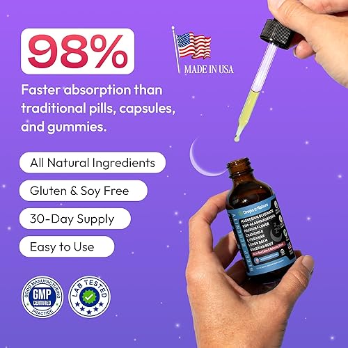 Miniatura 3 de Glicinato de Magnesio y Ashwagandha Gotas Líquidas con Raíz de Valeriana, Manzanilla, Flor de la Pasión, Bálsamo de Limón y L-Teanina - Vegano de